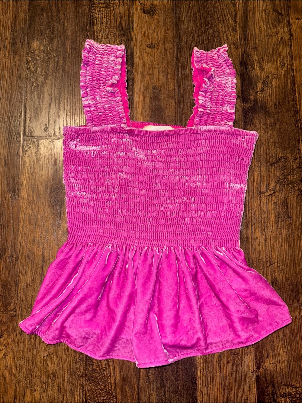 By Anthropologie Pink Smocked Velvet Peplum Tank Top Size XS